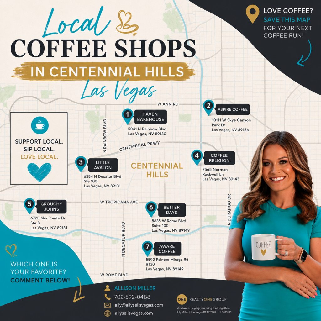 Map of local coffee shops in Centennial Hills and Northwest Las Vegas